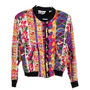 VTG 80s 90s RIDE women's bomber jacket abstract artsy grunge festival retro M